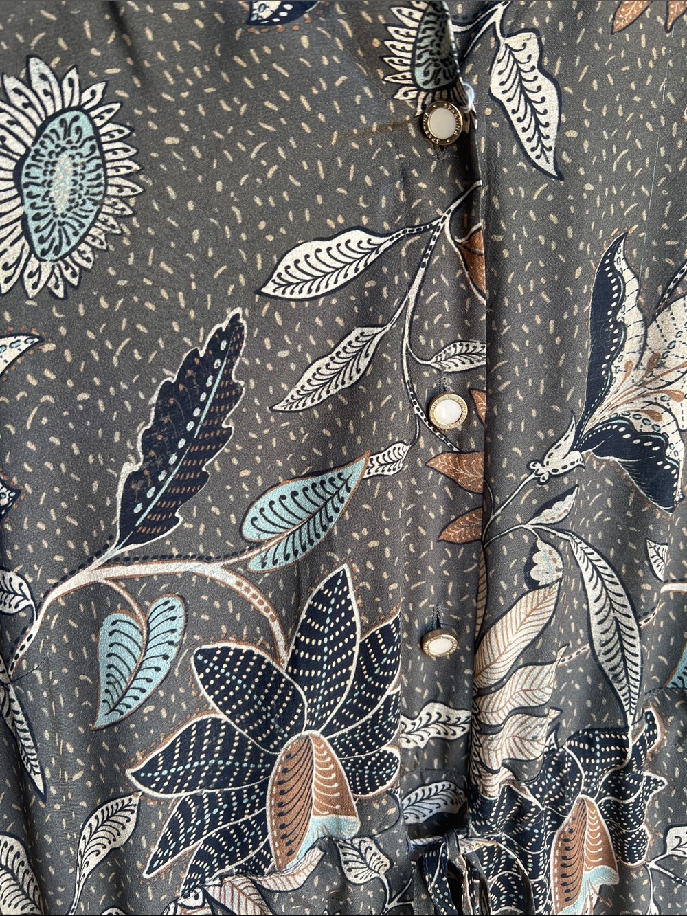 🤩Spartina 449 Olive Floral Tiered Maxi dress with Tan and Blue Accents🤑🤩 - Picture 7 of 11